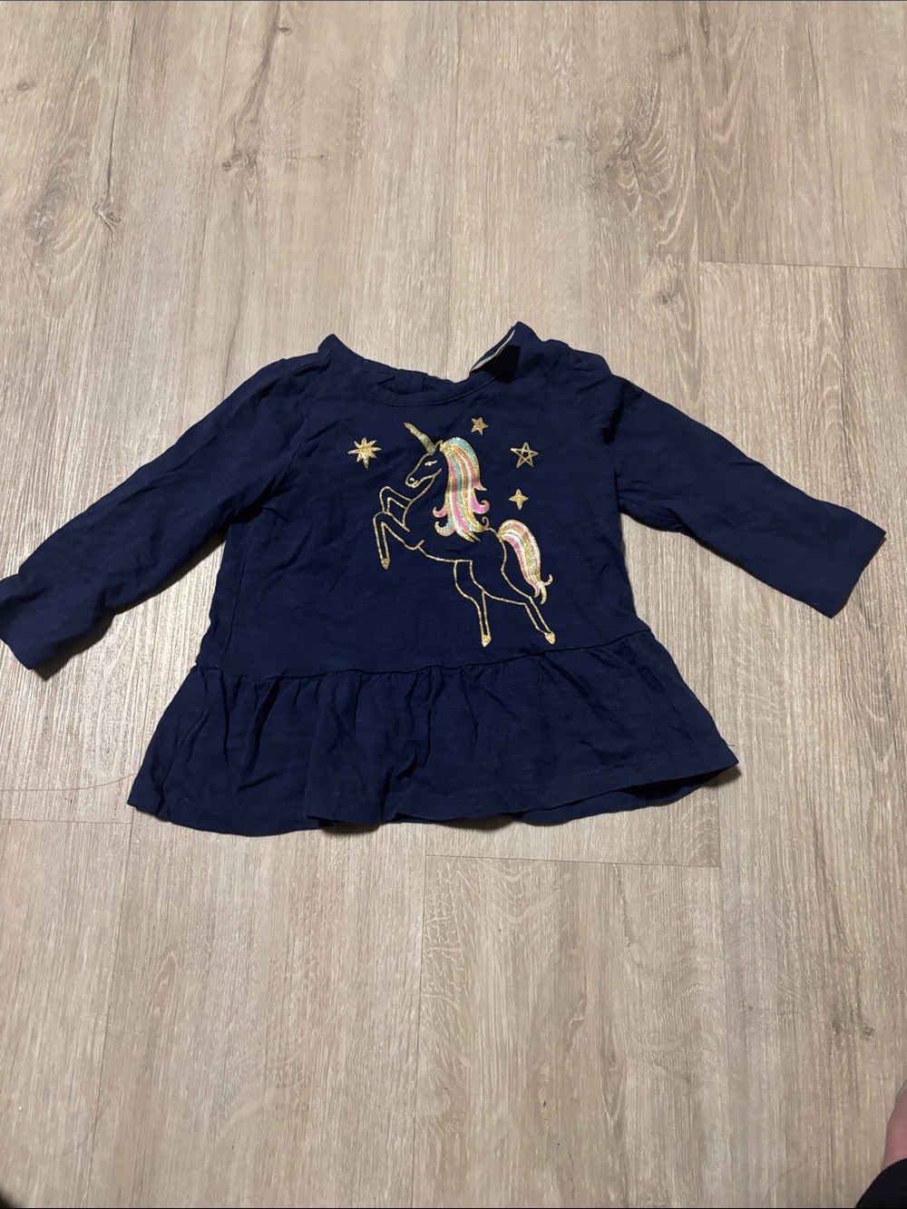OshKosh B'gosh Navy Unicorn Peplum Top with Glitter
